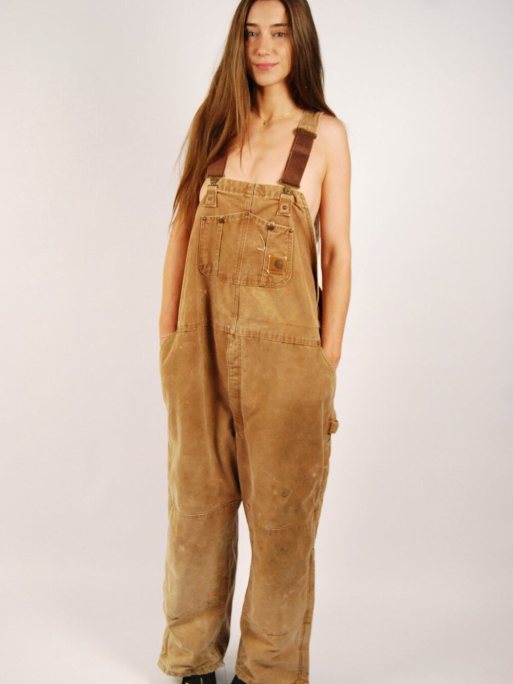 Y2K Carhartt Overalls (3XL) mens pant vintage tan distressed canvas dungarees